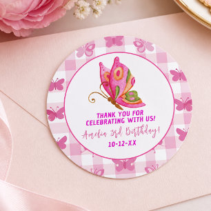 Sticker Rond Rose or violet élégant papillon fille anniversaire