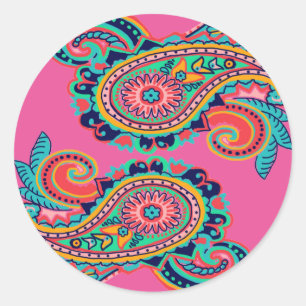 Sticker Rond Rose orange turquoise d'arc-en-ciel de collection