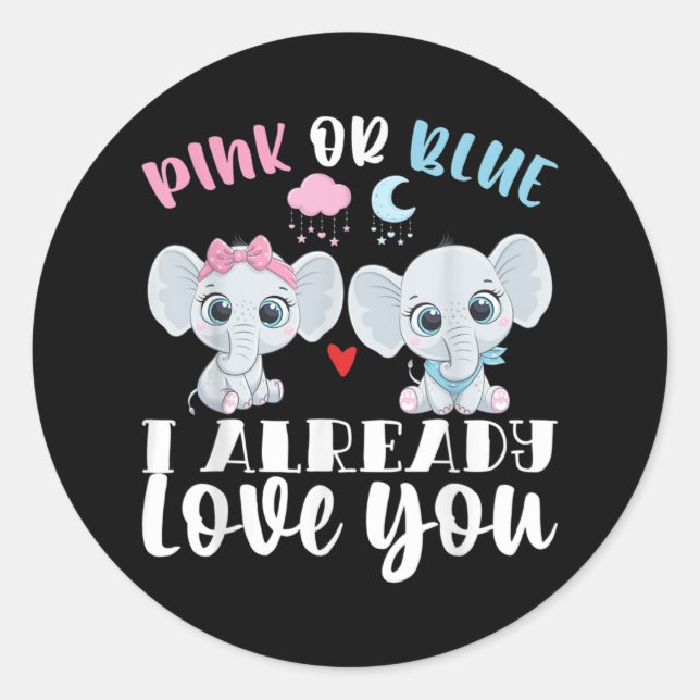 Sticker Rond Rose Ou Bleu Je T'Aime Déjà Genre Révéler Bébé (Devant)