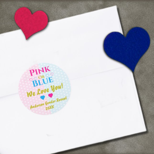 Sticker Rond Rose Ou Bleu, On T'Aime ! Révélation de genre (Créateur téléchargé)