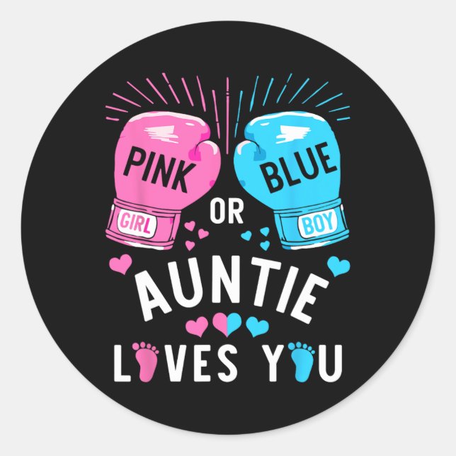 Sticker Rond Rose Ou Bleu Tante Vous Aime Boxer Genre Révéler (Devant)