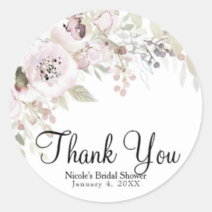 Sticker Rond Rose Pâle Aquarelle Élégant Floral Mariage Bride