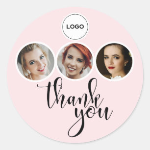 Sticker Rond Rose Pâle Blanc 3 Photo MUA Logo Merci