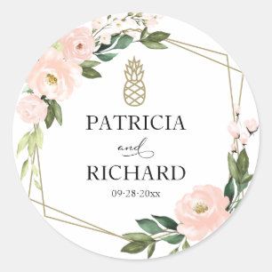 Sticker Rond Rose Pâle Floral Or Géométrique Mariage Classique 