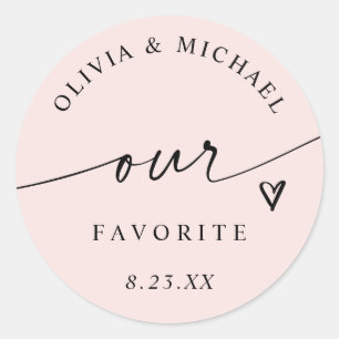 Sticker Rond Rose Pâle Notre Écriture Manuscrite Faveur de Mari