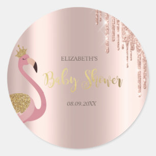 Sticker Rond Rose Parties scintillant or   Baby shower Flamant 