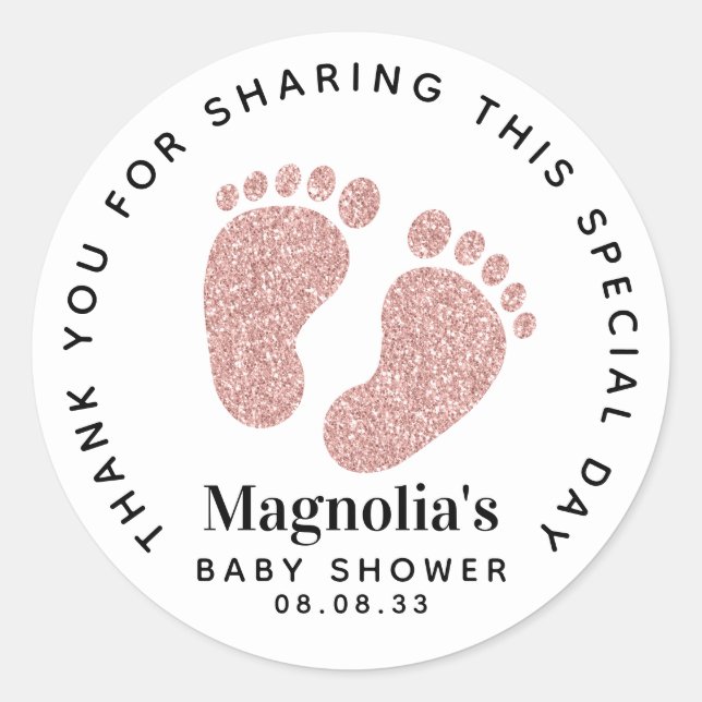 Sticker Rond Rose Parties scintillant or bébé pieds Baby shower (Devant)