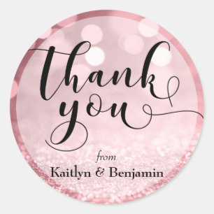 Sticker Rond Rose Parties scintillant or Bokeh & Typographie Me