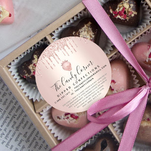 Sticker Rond Rose Parties scintillant or Confection de fraise L