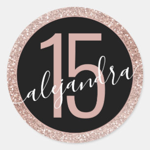 Sticker Rond Rose Parties scintillant Or Ombre Black Quince Añ