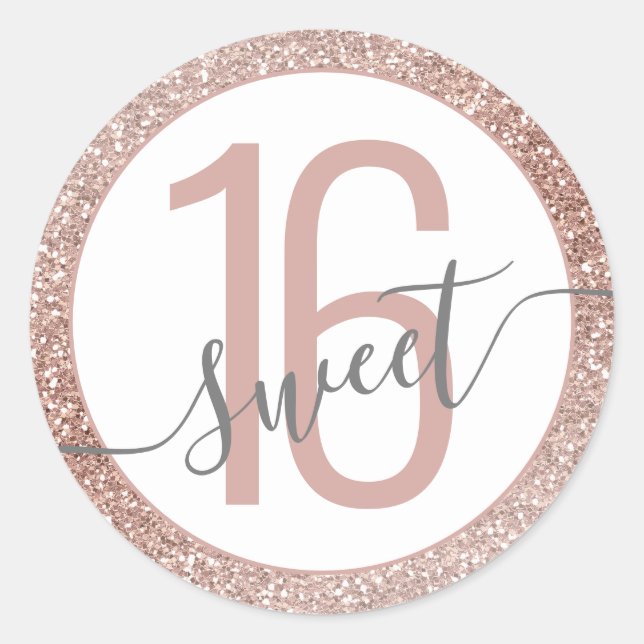 Sticker Rond Rose Parties scintillant or Ombre gris Anniversair (Devant)
