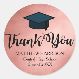 Sticker Rond Rose personnalisé Gold Black Merci Graduation