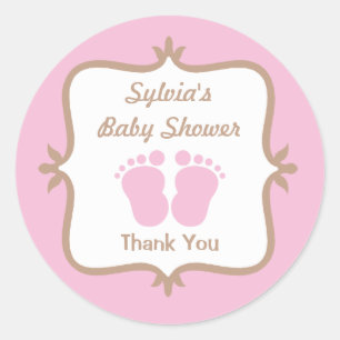 Sticker rond rose pieds bébé