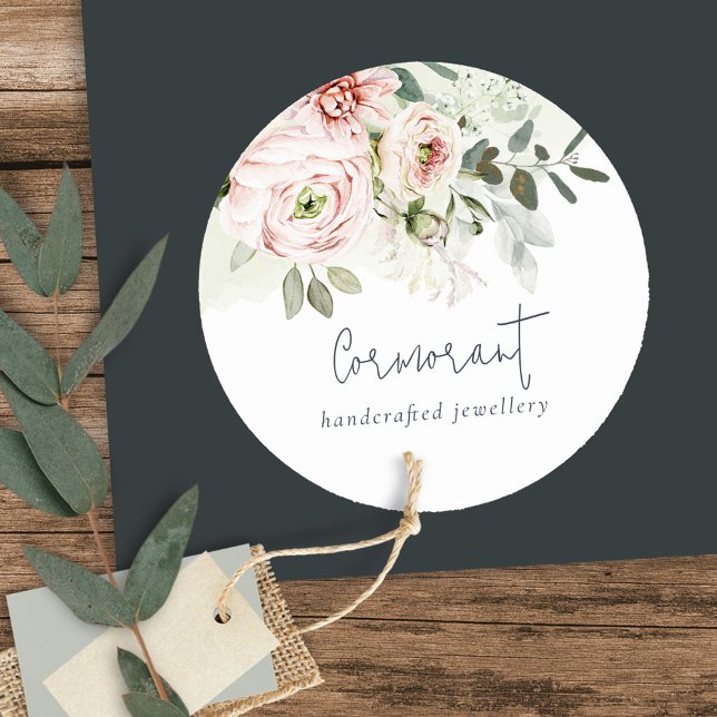 Sticker Rond Rose Pivoine Rose Douce Botanique Florale (Créateur téléchargé)