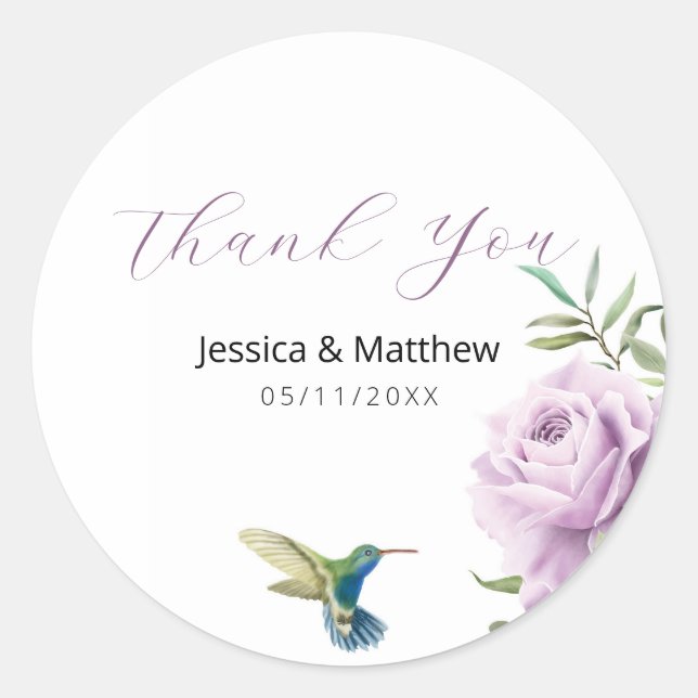 Sticker Rond Rose pourpre et colibri (Devant)