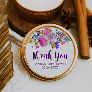 Sticker Rond Rose pourpre et le bleu de prune fleurit la faveur