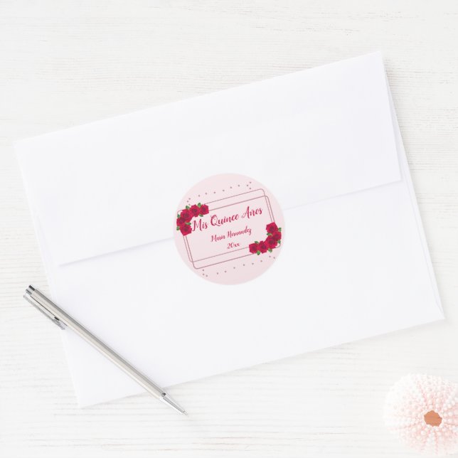 Sticker Rond Rose Quinceañera (Enveloppe)