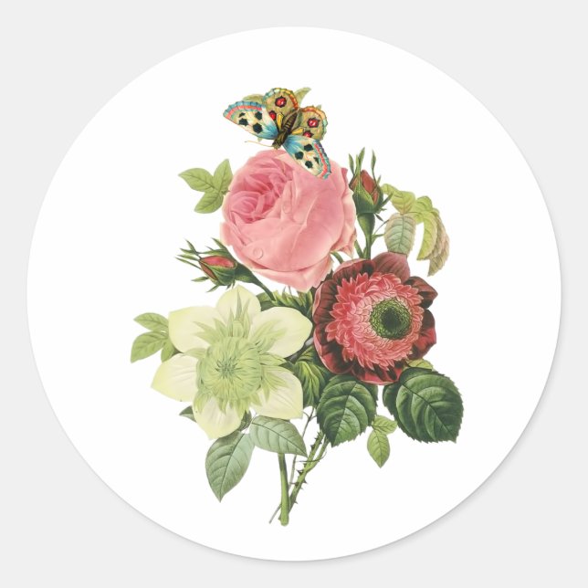 Sticker Rond Rose redoute vintage PixDezine (Devant)