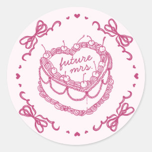 Sticker Rond Rose Rétro Cœur Coquette Gâteau Cerise BridalShowe