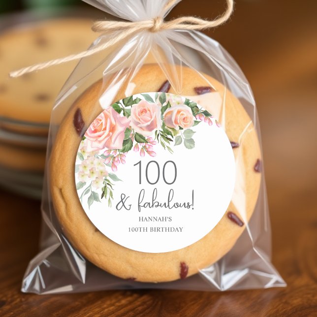 Sticker Rond Rose rose de Peach Floral 100e anniversaire (Créateur téléchargé)