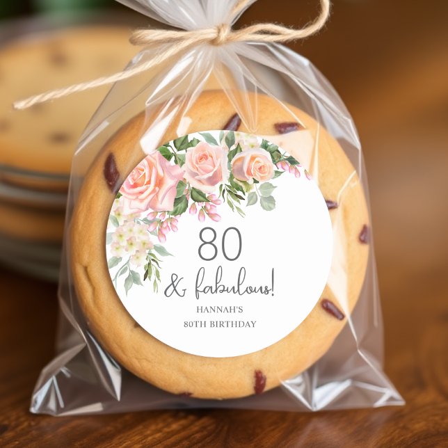 Sticker Rond Rose rose de Peach Floral 80e anniversaire (Créateur téléchargé)