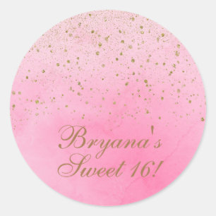 Sticker Rond Rose rose et or Parties scintillant Fête des marié