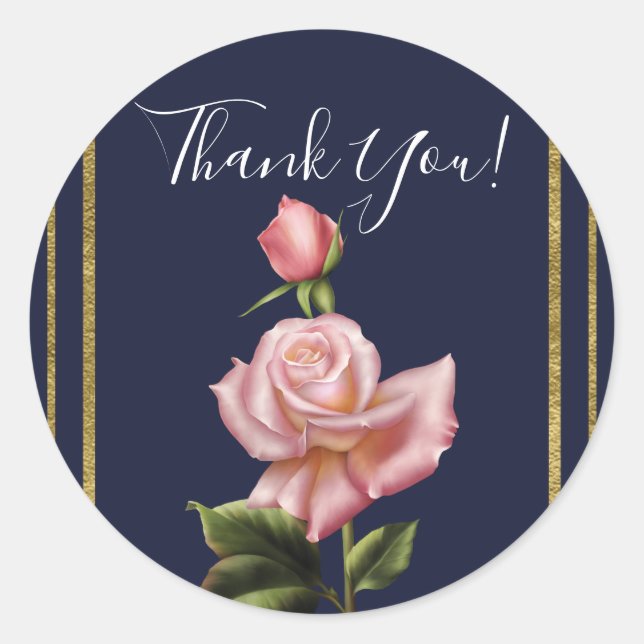 Sticker Rond Rose Rose Marine Bleu & Or Moderne Elégant Favoris (Devant)