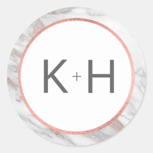 Sticker Rond ROSE ROSE ROSE Or FOIL Mariage Monogramme Seaux