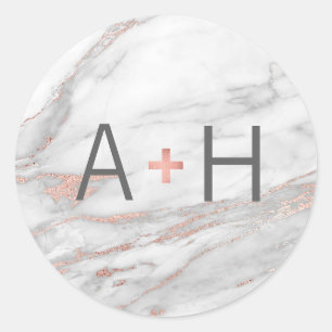 Sticker Rond ROSE ROSE ROSE Or FOIL Mariage Monogramme Seaux