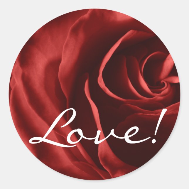 Sticker Rond Rose rouge, Amour ! (Devant)