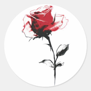 Sticker Rond Rose rouge Aquarelle