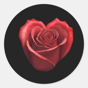 Sticker Rond Rose rouge en forme de coeur -