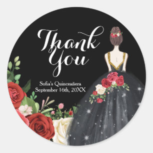 Sticker Rond Rose rouge et noir Mis Quince Merci 