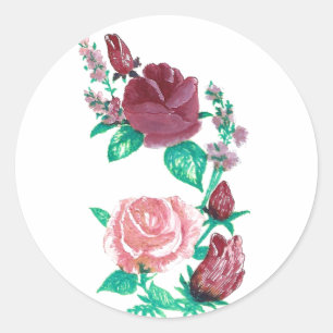 Sticker Rond Rose rouge et rose florale Conçu rond