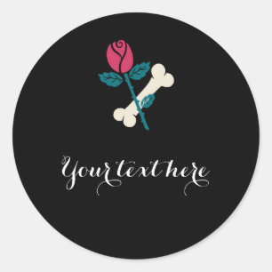 Sticker Rond Rose Rouge & Fête de Dia de Los Muertos Halloween 