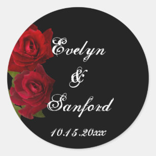 Sticker Rond Rose rouge foncé gothique mariage faveur nom tag é