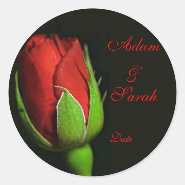 Sticker Rond rose rouge, rose lapin, Adam & Sarah, Date (Devant)