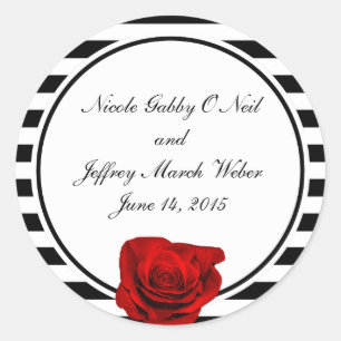 Sticker Rond Rose rouge sur le Mariage des rayures noir et blan