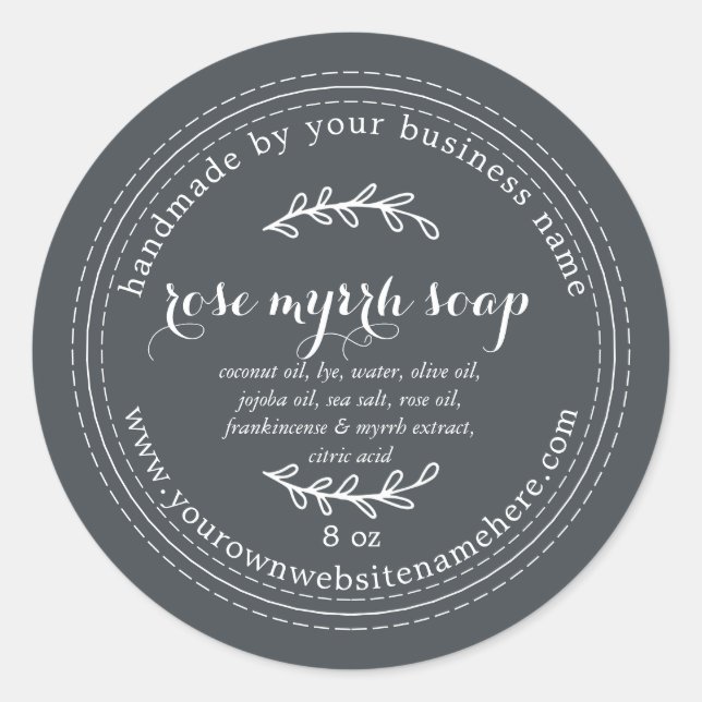 Sticker Rond Rose rustique à la main Myrrh savon off-Black (Devant)