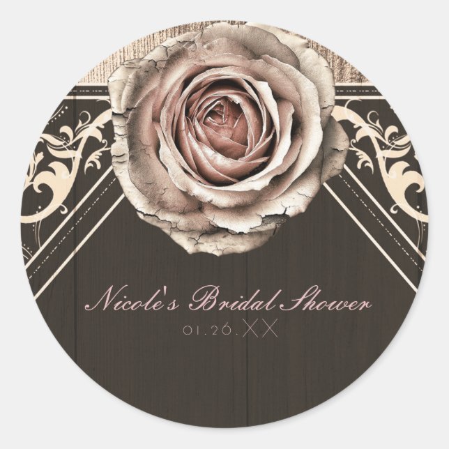 Sticker Rond Rose rustique Élégant bois clair diamant Favoriser (Devant)