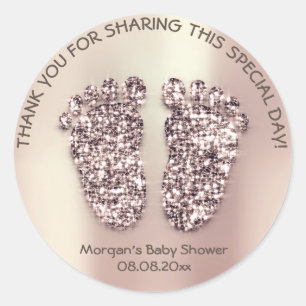 Sticker Rond Rose Skinny Parties scintillant Pieds Baby shower 