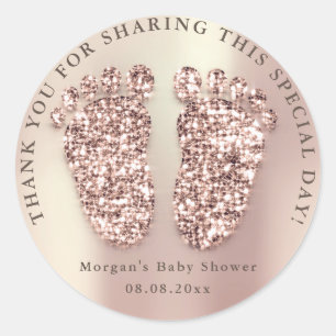 Sticker Rond Rose Skinny Parties scintillant Pieds Baby shower 
