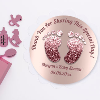 Sticker Rond Rose Skinny Pieds Baby shower Favoriser Merci