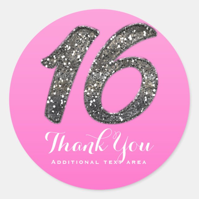 Sticker Rond Rose Sweet 16 Parties scintillant Argent Anniversa (Devant)