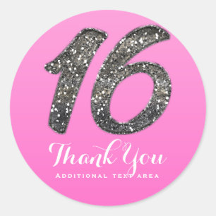 Sticker Rond Rose Sweet 16 Parties scintillant Argent Anniversa