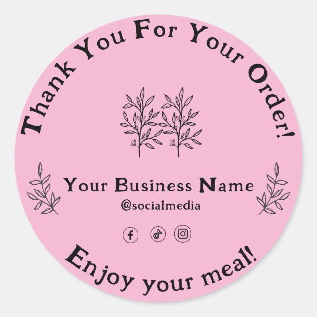 Sticker Rond Rose Tendresse Merci pour votre commande entrepris (Devant)