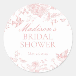 Sticker Rond Rose Toile De Jouy Vintage Floral Mariage Shower