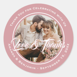 Sticker Rond Rose vif moderne Script Mariage Photo Favoriser