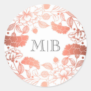 Sticker Rond Rose vintage Gold Floral Wreath Mariage élégant
