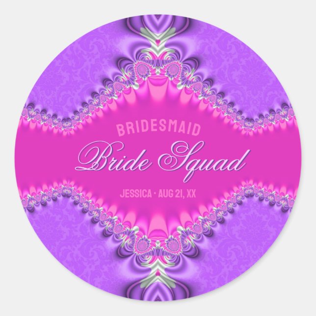 Sticker Rond Rose Violet Damassé Broderie Équipe de Mariée (Devant)